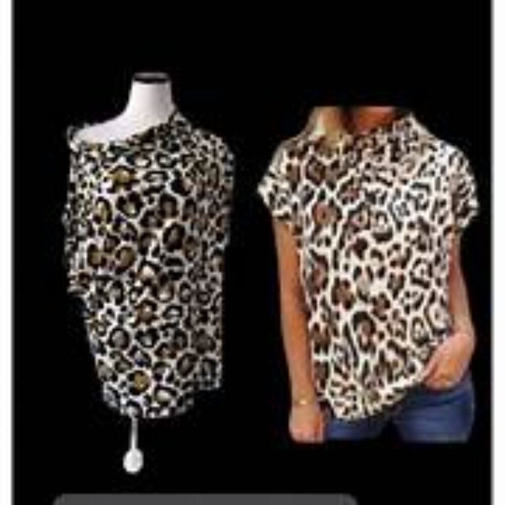 Norma Kamali Leopard Print Cowl Neck Vintage Top, Size XL